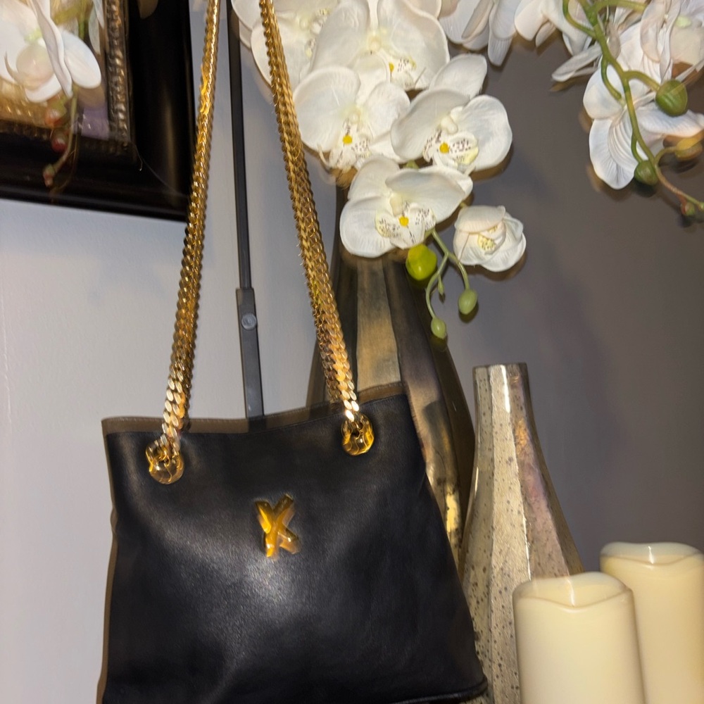 Paloma Picasso Black Leather Shoulder Bag.
